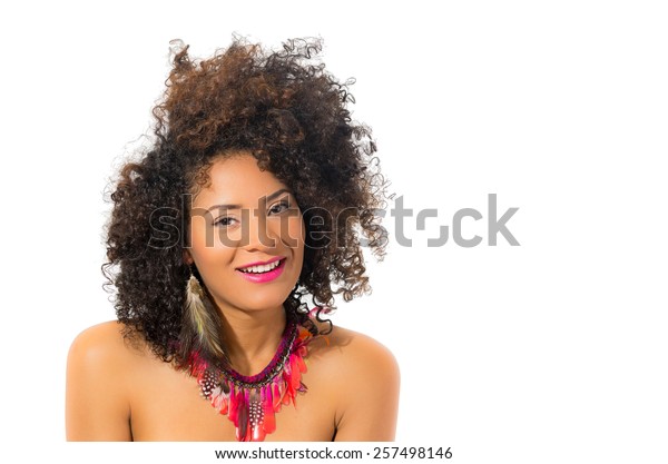 Beautiful Young Woman Curly Short Hair Stock Photo Edit Now