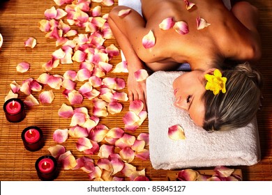 Beautiful Young Woman In A Day Spa Getting Massage. Relax.