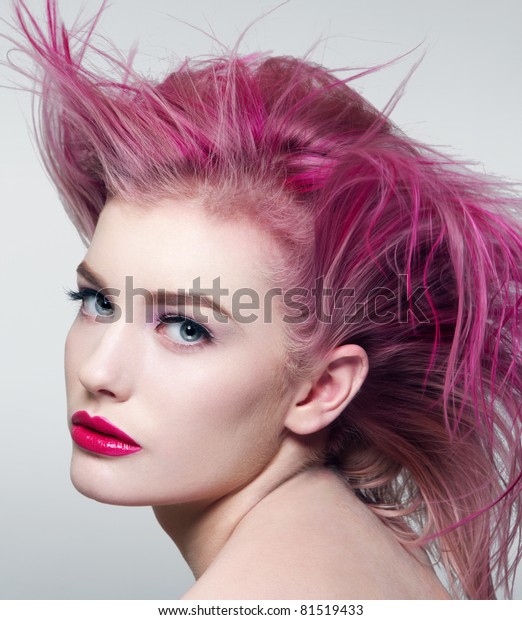 Beautiful Young Woman Dyed Purple Hair Stock Photo Edit Now 81519433