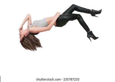 Beautiful Young Woman Falling Through The Sky