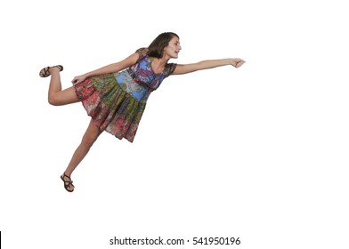 Beautiful young woman floating in the air