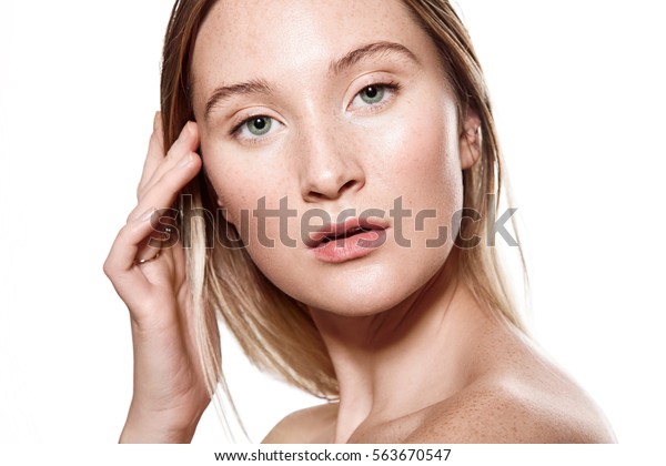 Beautiful Young Woman Freckles On Her Stock Photo Edit Now