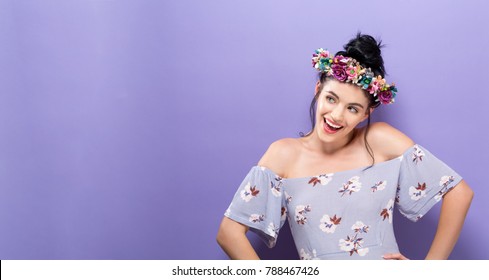 model solid background images stock photos vectors shutterstock https www shutterstock com image photo beautiful young woman garland on solid 788467426