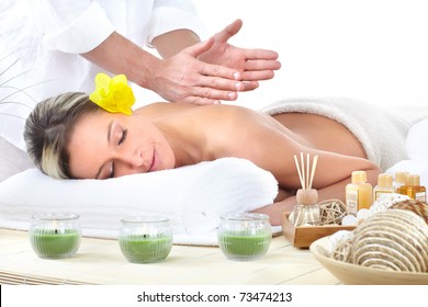 Beautiful young woman getting spa massage