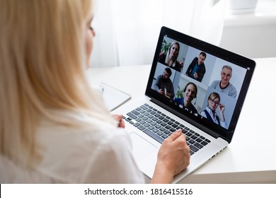 Beautiful young woman having video conference call via computer. Call Meeting. Home office. Stay at home and work from home concept during Coronavirus pandemic - Shutterstock ID 1816415516