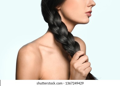 Beautiful Young Woman With Healthy Strong Hair On Color Background