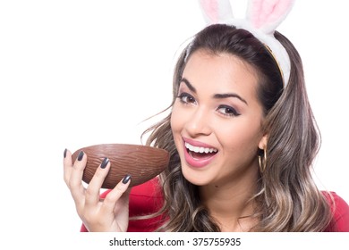 Beautiful Young Woman Holding A Chocolate Egg