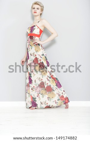 Similar – Image, Stock Photo Blonde woman leaning on a white wall while looking camera