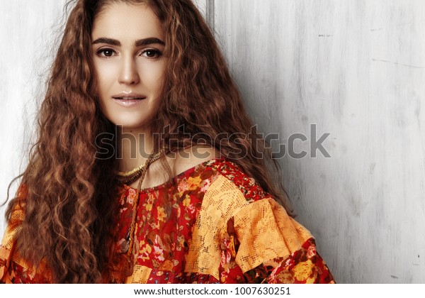 Beautiful Young Woman Long Curly Hairstyle Stock Photo Edit Now