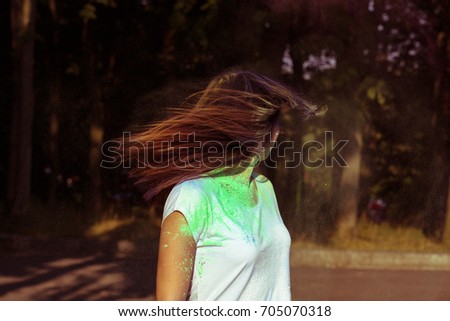 Similar – Image, Stock Photo Young woman at the stand blond hair blows around her