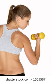 Beautiful Young Woman Looking At Bicep Curl