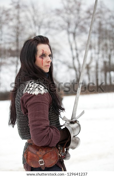 Beautiful Young Woman Medieval Clothes Holding Stock Photo 129641237 ...