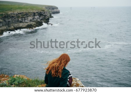 Similar – Foto Bild Cliffs of Moher, Frau schaut in die Ferne