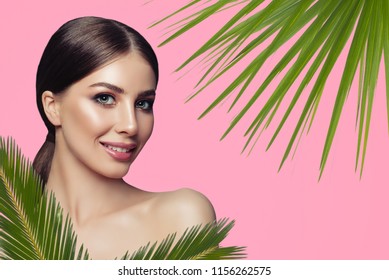 Beauty Woman Natural Green Palm Leaf Stock Photo (Edit Now) 1477884995