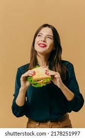 Beautiful Young Woman Posing Sandwich On Stock Photo 2178251997 