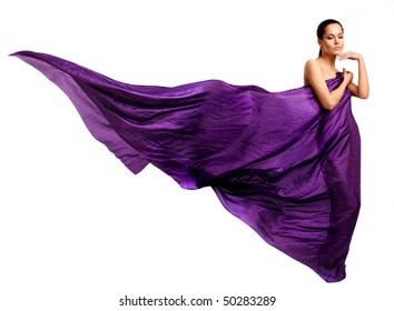 Beautiful Young Woman In Purple Long Dress