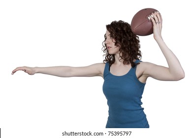  Beautiful Young Woman Quarterback While Throwing A Football