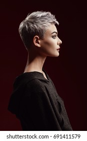 Beautiful Young Woman With Short Grey Hair