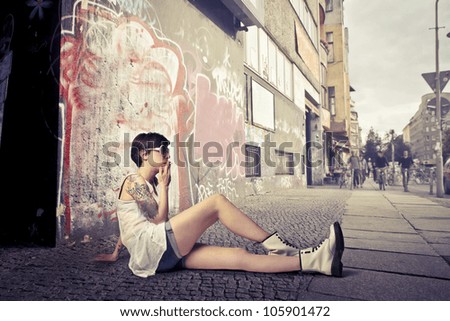 Similar – Image, Stock Photo smoke Young woman portrait