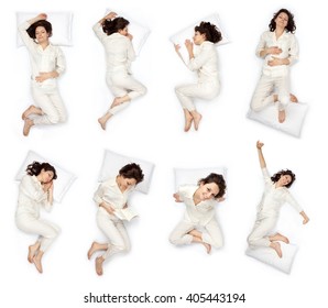 beautiful young woman sleep pose composition set isolated on white - Shutterstock ID 405443194