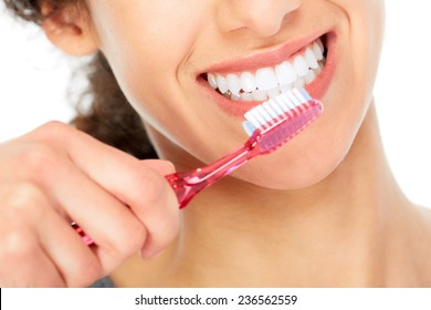 Beautiful young woman smile. Dental health background. - Shutterstock ID 236562559