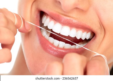 Beautiful young woman smile. Dental health background.
