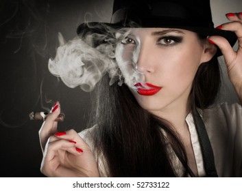 Beautiful Young Woman Smoking Cigar Stock Photo (Edit Now) 52733122