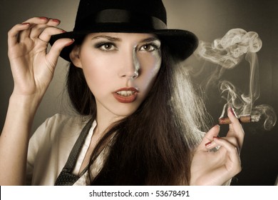 Beautiful Young Woman Smoking Cigar Stock Photo (Edit Now) 52733122