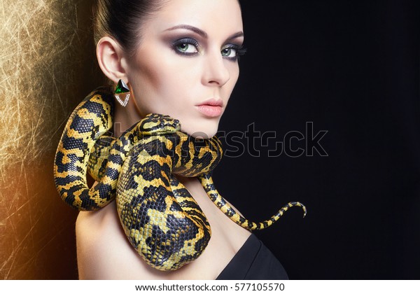 Beautiful Young Woman Snakebrunette Girl Fashion Stock Photo (Edit Now ...