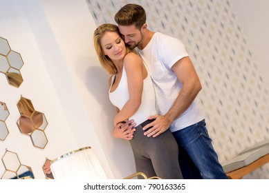 Man Hugging Woman Behind Images Stock Photos Vectors Shutterstock