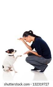 Beautiful Young Woman Training Her Dog