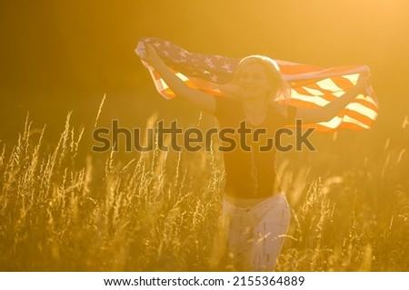 Beautiful Young Woman with USA Flag