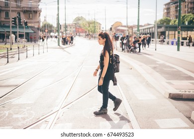 Beautiful Young Woman Walking Outdoor In City Back Light - City Living, Everyday Life Concept