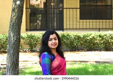 Beautiful Young Woman Wearing A Indian Traditional Wear Saree.