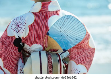 Beautiful Young Woman Wearing Japanese Traditional Kimono