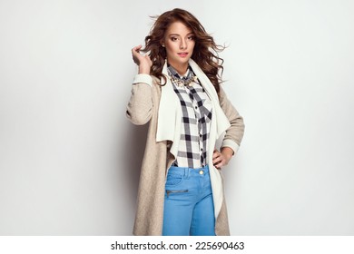 Beautiful Young Woman Wearing Warm Cardigan 