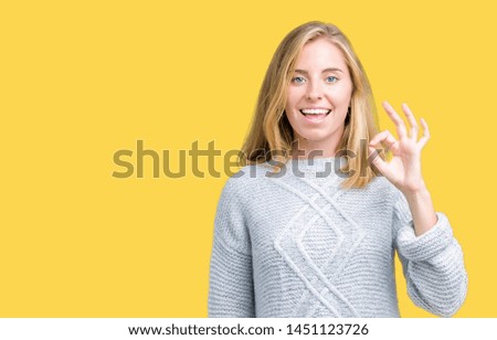 Similar – Pretty woman with OKAY sign, ok gesture. Happy lady, correct choice, yellow wall