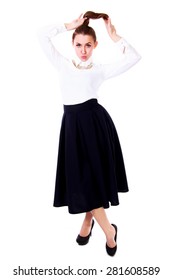 long black skirt with white shirt