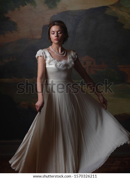 Beautiful Young Woman White Long Dress Stock Photo (Edit Now) 1570326211