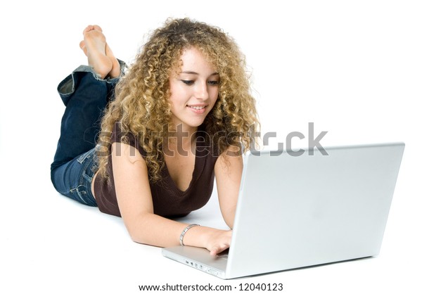 Beautiful Young Women On Laptop Computer Stock Photo (Edit Now) 12040123