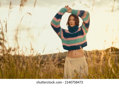 Beautifull Girl In Outdoor Shoot, In Mohair Turtleneck Sweater