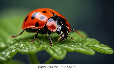 beautifull lady bug on leaves close up photo