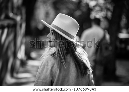 Similar – Happy thin woman with sunglasses and hat smiling while visiting The Rocks in Sydney city, Australia.