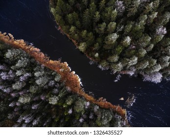 Beautifull small river crossing wilderness in Lapland, Finland. In these areas you can breathe the cleanest air in the world