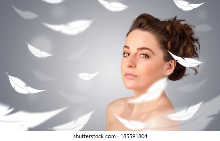 Beautifull Young Girl Light Feather Skin Stock Photo 230897320 ...