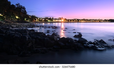 Beautifully Colourful Rocky Ocean Landscape Overlooking Hastings Street At Twilight, Noosa Heads, Sunshine Coast, Queensland, Australia