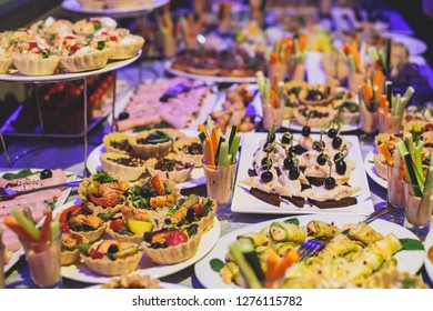 Beautifully Decorated Catering Banquet Table Different Stock Photo