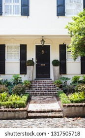 Beautifully Decorated Symmetrical Facade Of A Light House On A Summer Day. Beautiful Landscape Design. Charleston, South Carolina / USA - July 21, 2018