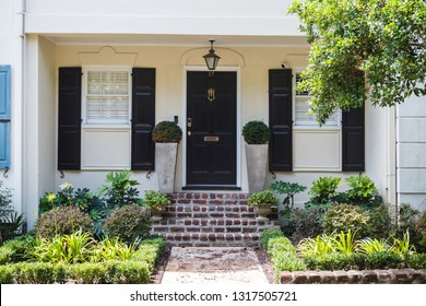 Beautifully Decorated Symmetrical Facade Of A Light House On A Summer Day. Beautiful Landscape Design. Charleston, South Carolina / USA - July 21, 2018