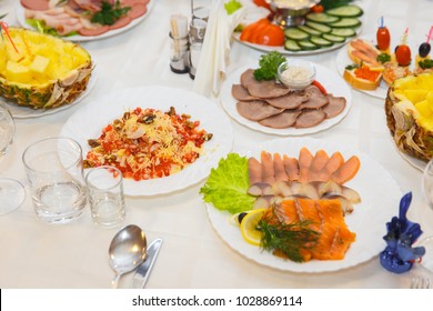 Beautifully Decorated Table Covered Different Cuts Stock Photo ...